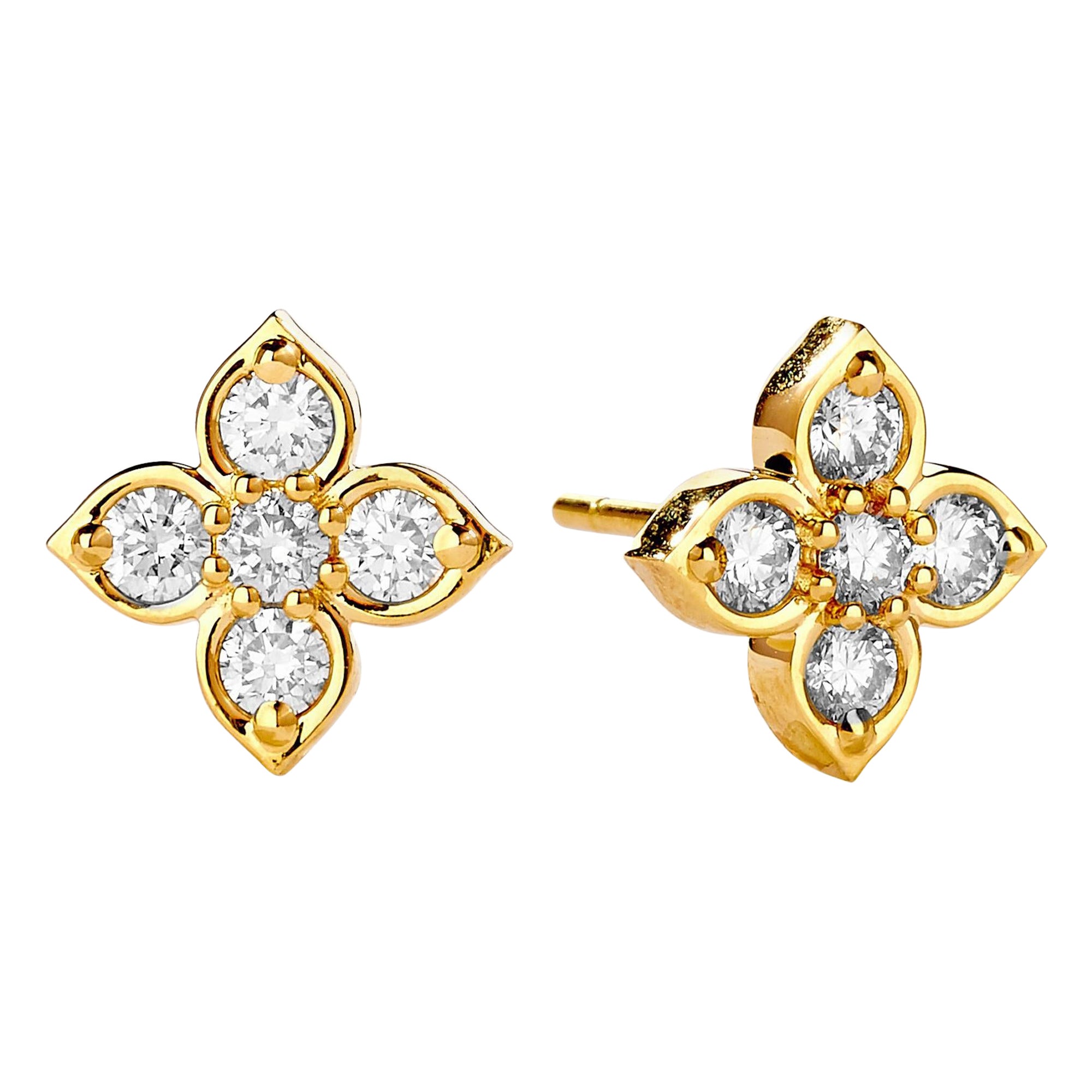 Syna Yellow Gold and Diamond Earrings For Sale