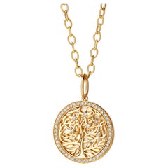 Syna Yellow Gold and Mother of Pearl Tree of Life Pendant with Champagne Diamond