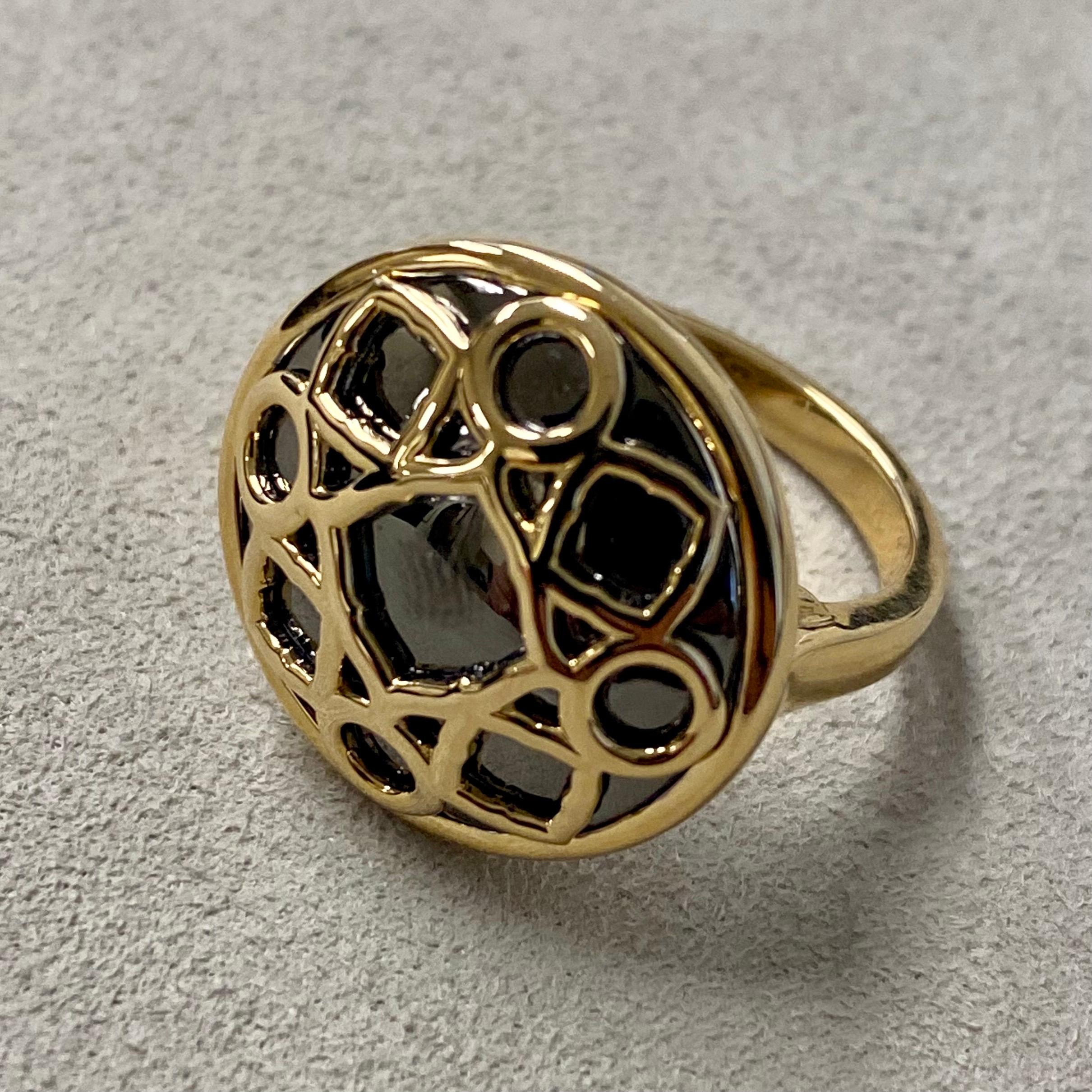 Created in 18 karat yellow gold with oxidized silver accents
Oxidized silver back-plate for contrast
Ring size US 6.5, can be sized as per request
Limited edition

Inspired by classic elegance, this limited-edition ring is crafted in 18 karat yellow