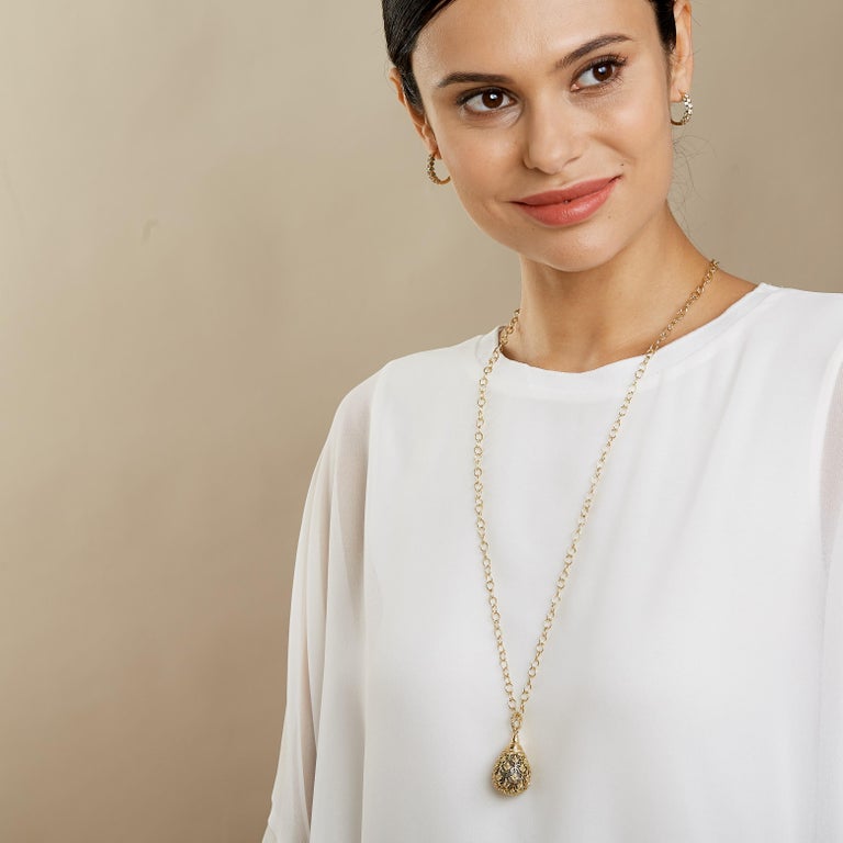 Syna Yellow Gold and Oxidized Silver Drop Pendant with Champagne