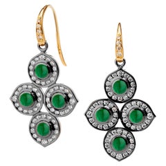 Syna Yellow Gold and Oxidized Silver Earrings with Emeralds and Diamonds