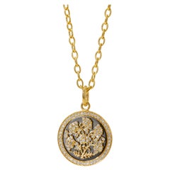 Syna Yellow Gold and Oxidized Silver Flower Pendant with Diamonds