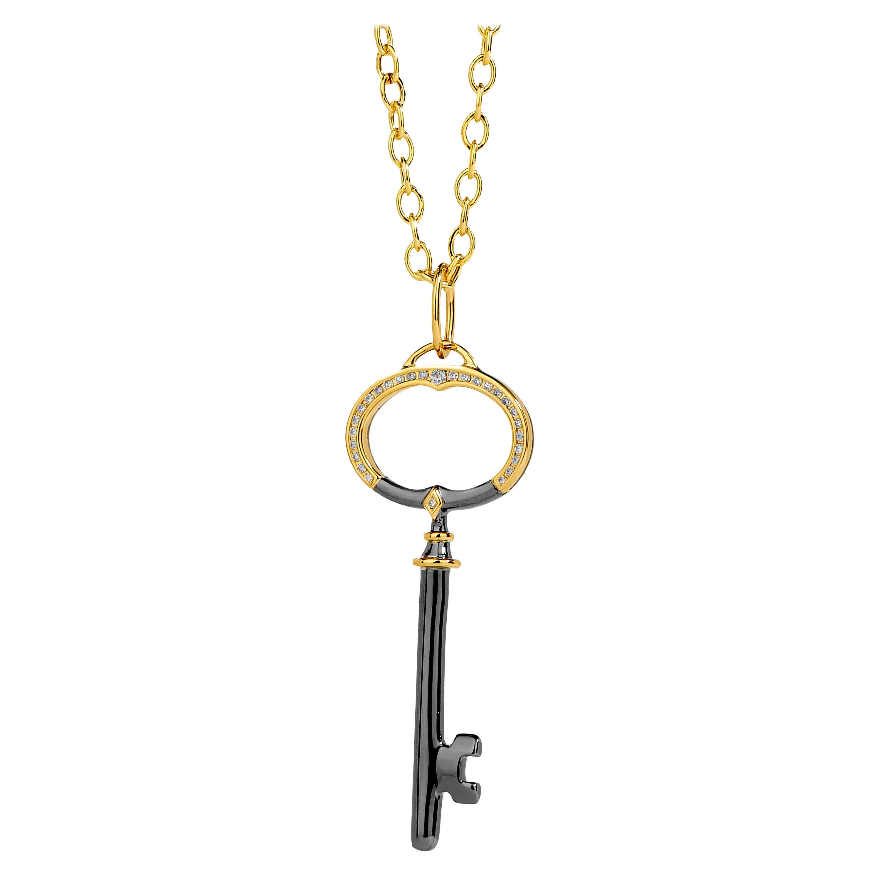 Syna Yellow Gold and Oxidized Silver Key Pendant with Diamonds