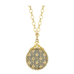 Syna Yellow Gold and Oxidized Silver Mogul Pendant with Diamonds