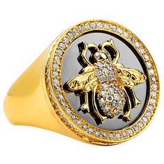 Anello ape regina in oro giallo Syna e argento ossidato con diamanti champagne