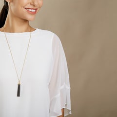 Syna Yellow Gold and Oxidized Silver Tassel Pendant with Diamonds