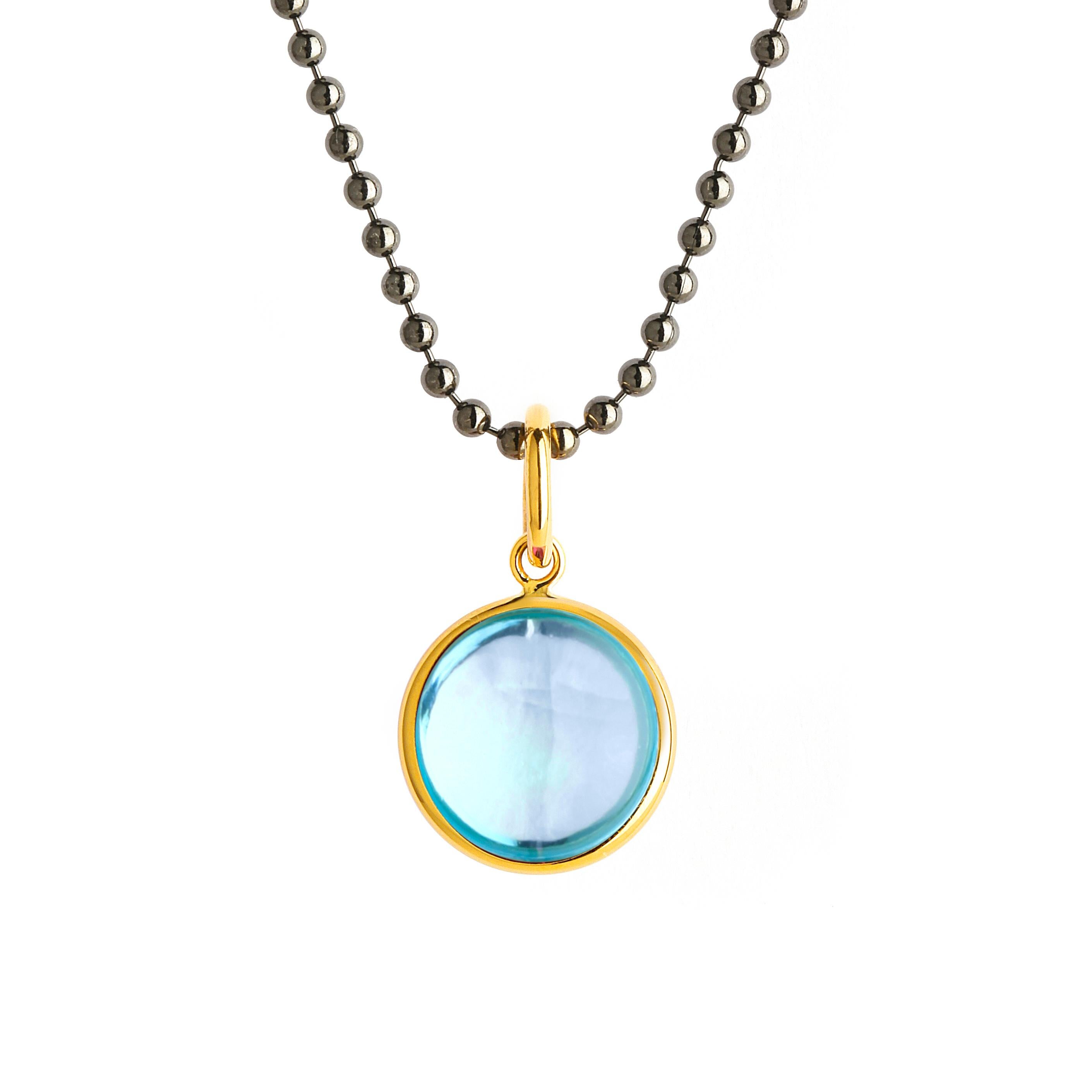 Created in 18 karat yellow gold
10 mm size charm
Aquamarine 3.5 cts approx
March birthstone
Chain sold separately 

Crafted from 18 karat yellow gold and measuring 10mm in size, this decadent pendant is adorned with a beautiful aquamarine gemstone