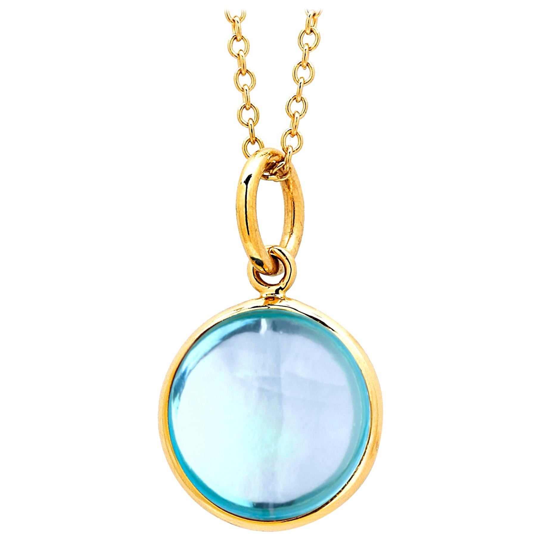 Syna Yellow Gold Aquamarine Chakra Charm Pendant For Sale