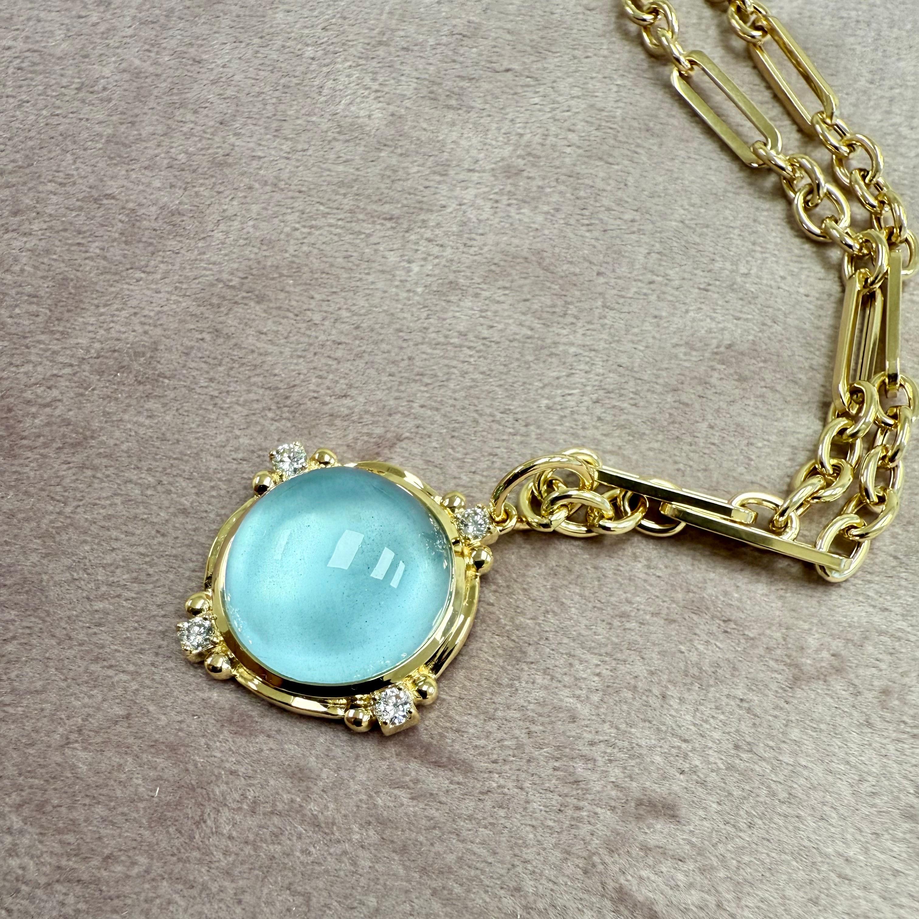 Syna Pendentif aigue-marine en or jaune avec diamants Neuf - En vente à Fort Lee, NJ