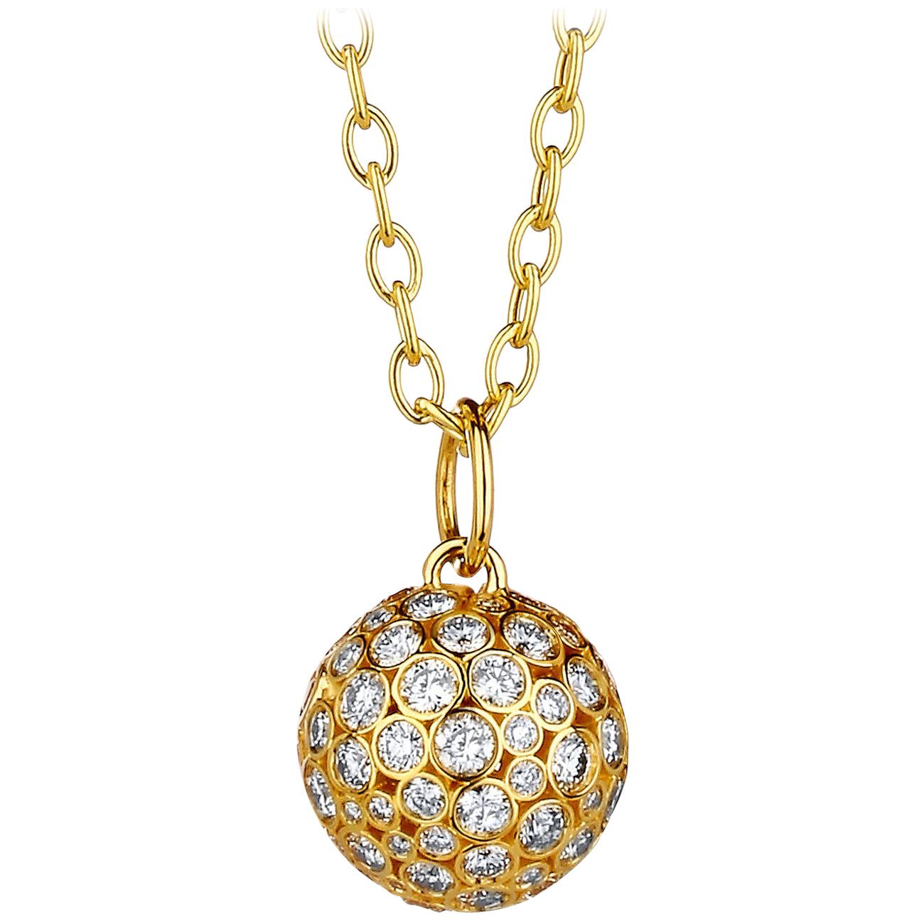 Syna Yellow Gold Ball Pendant with Diamonds For Sale