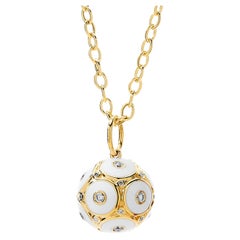 Syna Yellow Gold Ball Pendant with White Enamel and Champagne Diamonds