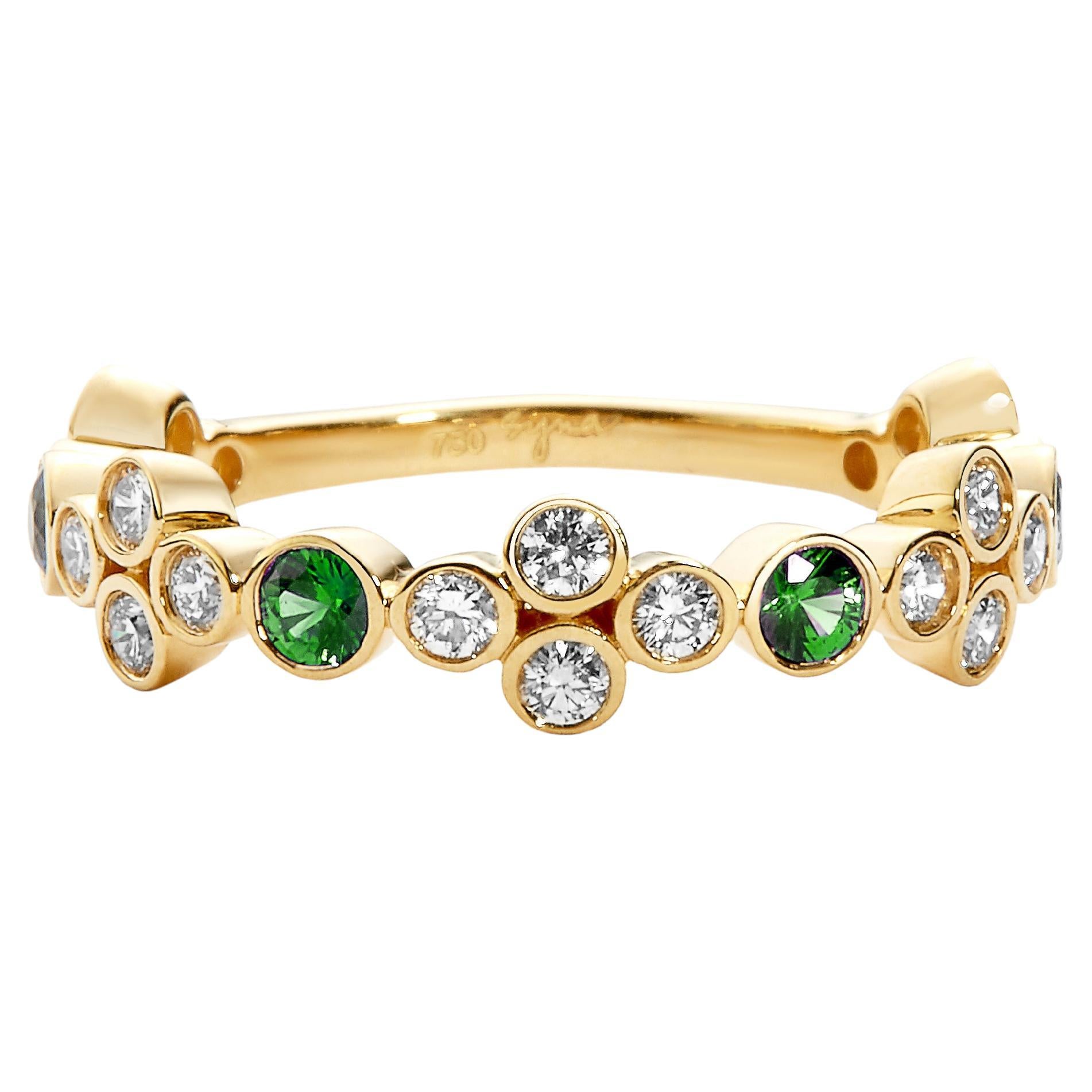 Syna Yellow Gold Band with Emeralds and Diamonds For Sale