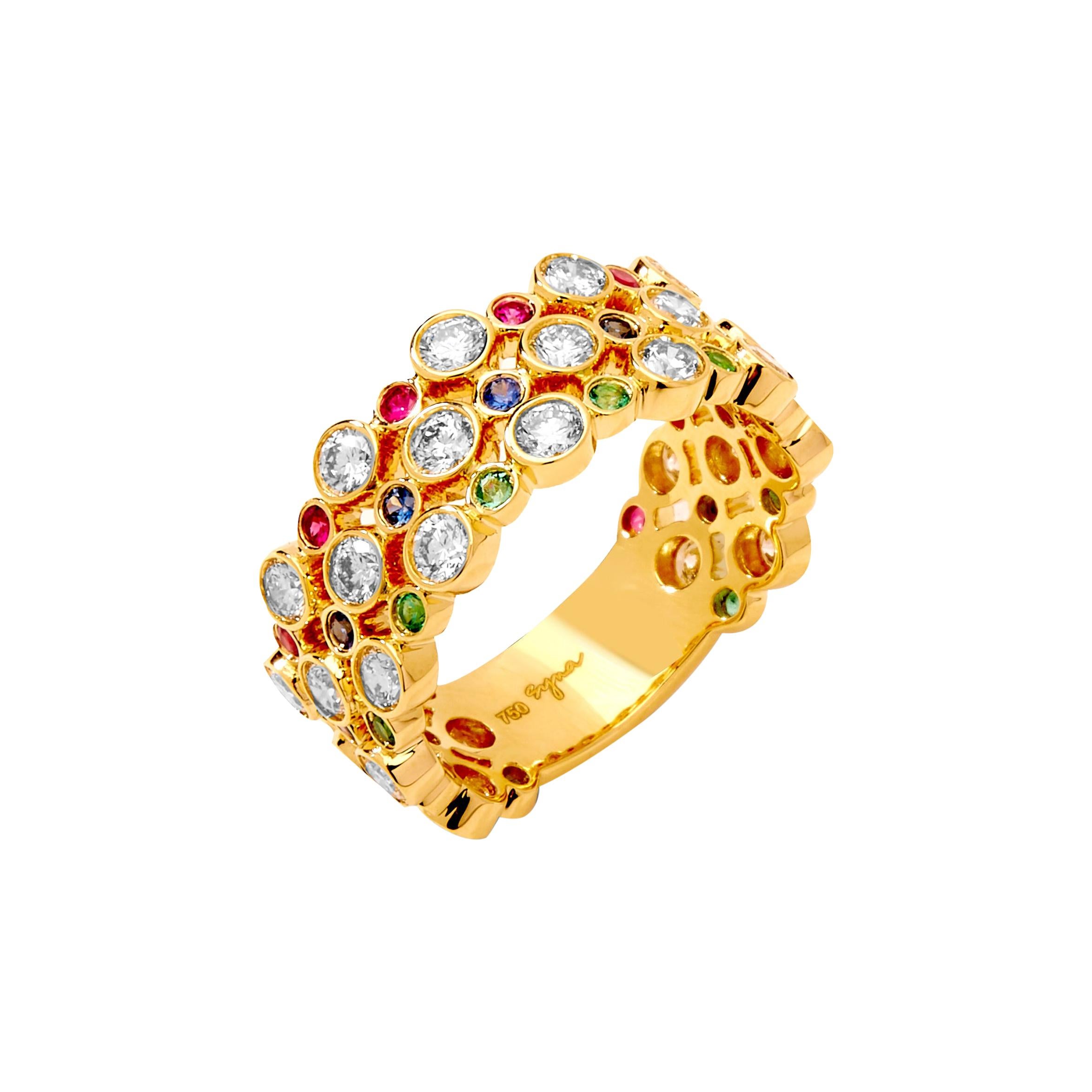 Syna Yellow Gold Band with Emeralds, Rubies, Sapphires and Diamonds For Sale