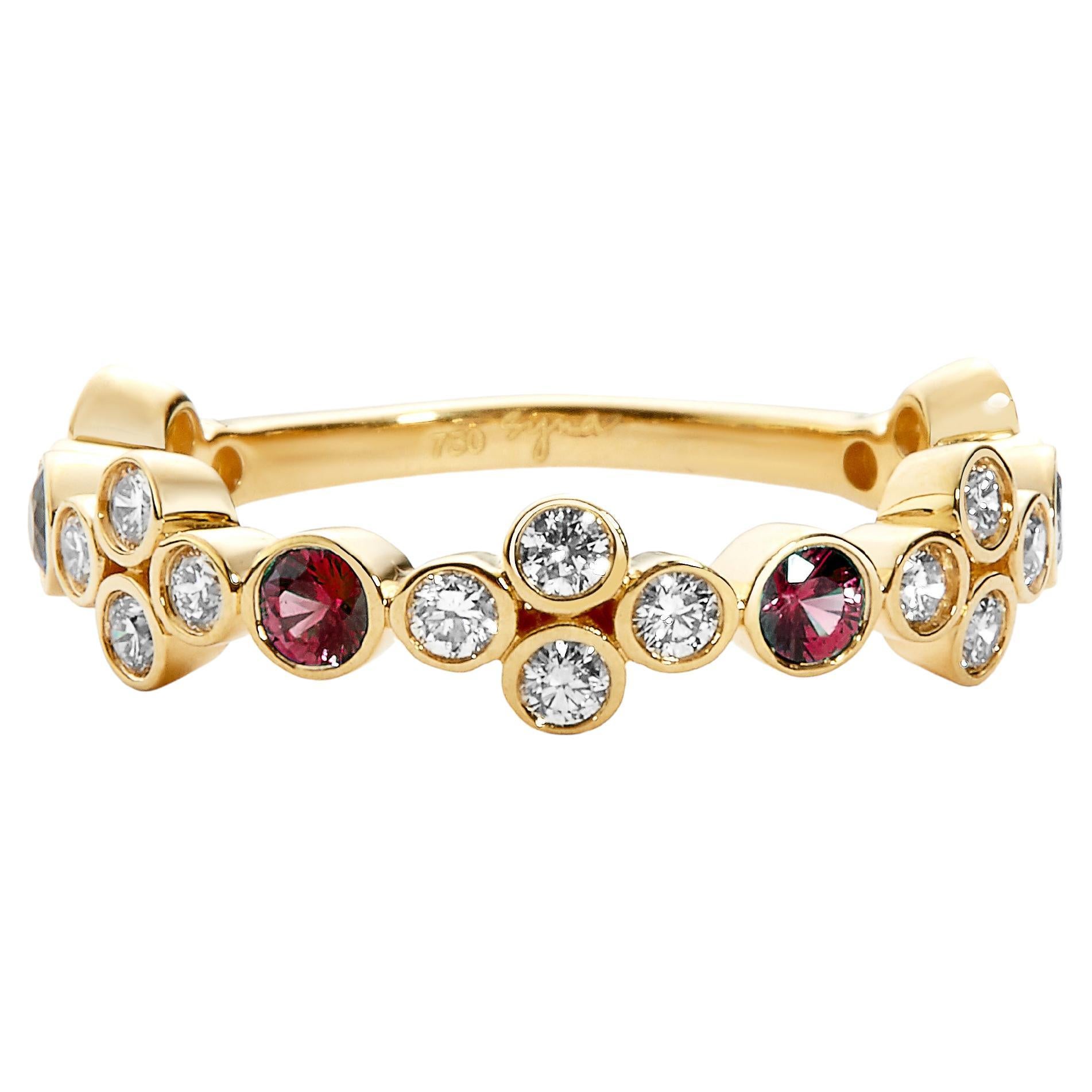 Syna Yellow Gold Band with Rubies and Diamonds For Sale