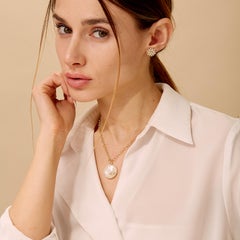 Syna Yellow Gold Beehive Pendant with Mother of Pearl and Diamonds