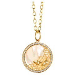 Syna Yellow Gold Beehive Pendant with Mother of Pearl and Diamonds