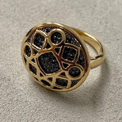 Syna Yellow Gold Big Mogul Ring with Black Diamonds