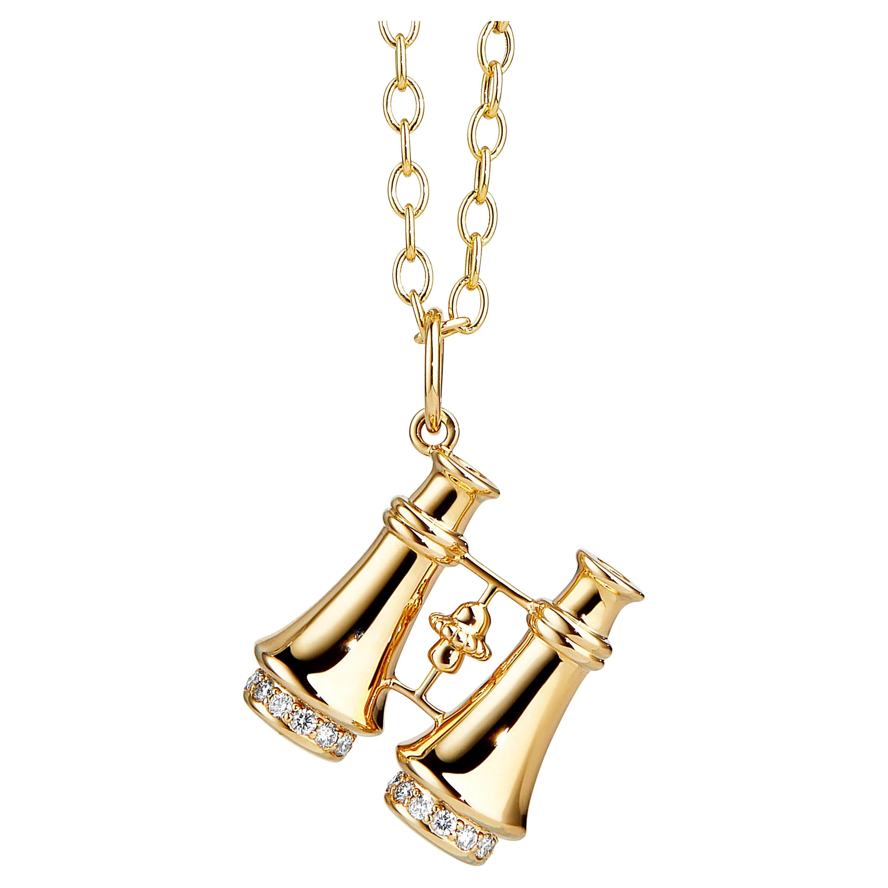 Syna Yellow Gold Binocular Charm Pendant with Diamonds