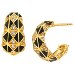 Boucles d'oreilles Syna en or jaune et émail noir avec diamants