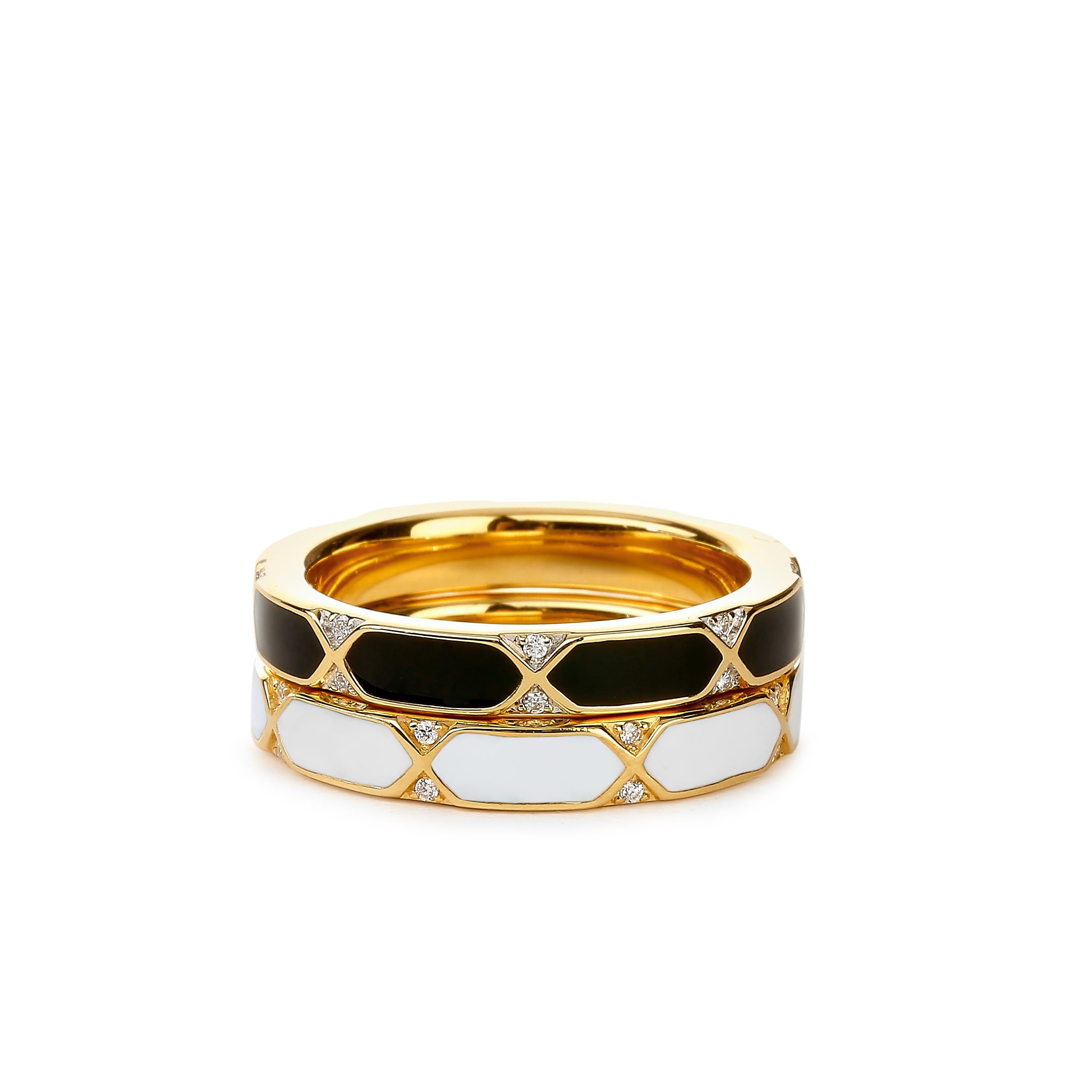 Syna Yellow Gold Black Enamel Ring with Diamonds 1