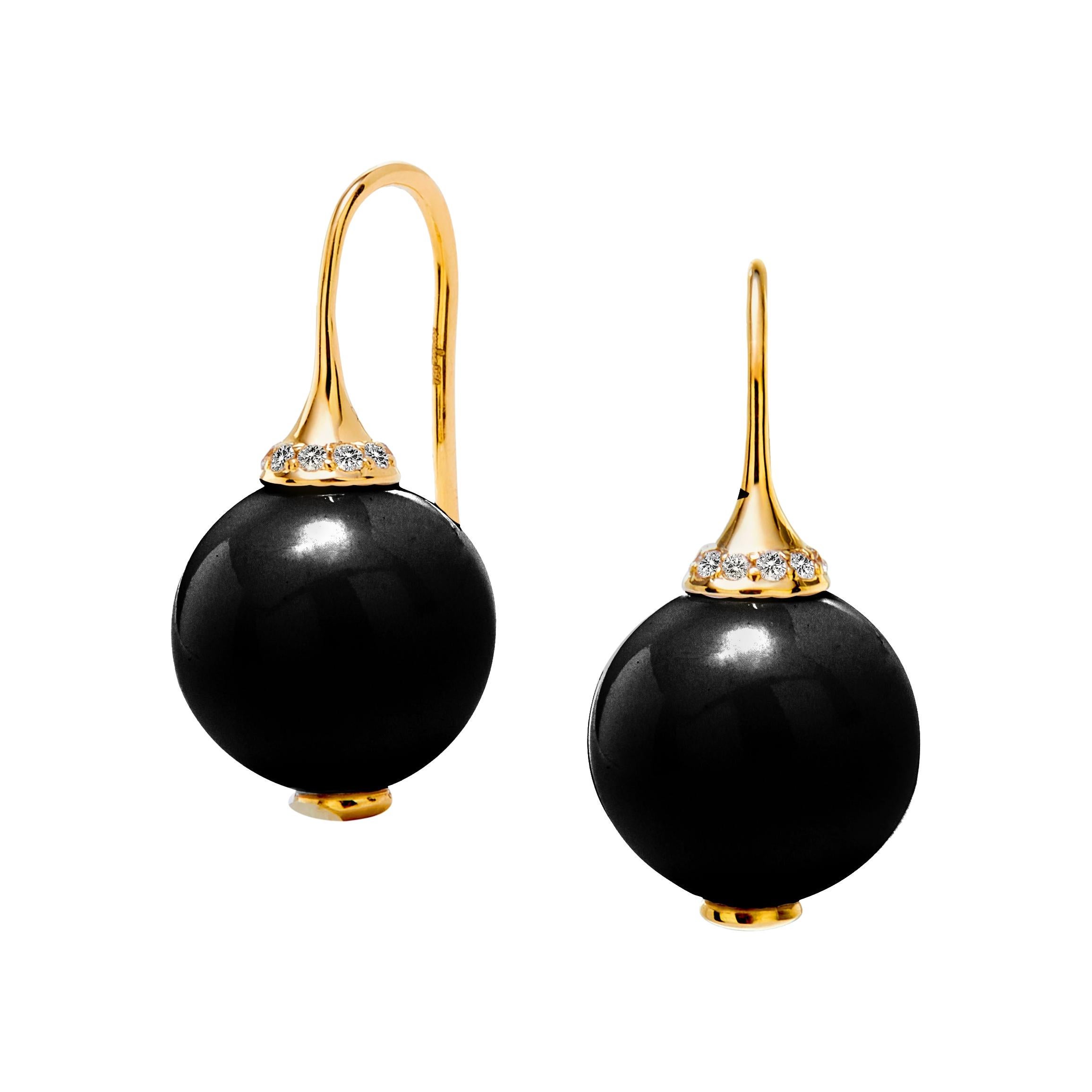 Syna Yellow Gold Black Onyx Earrings with Diamonds For Sale