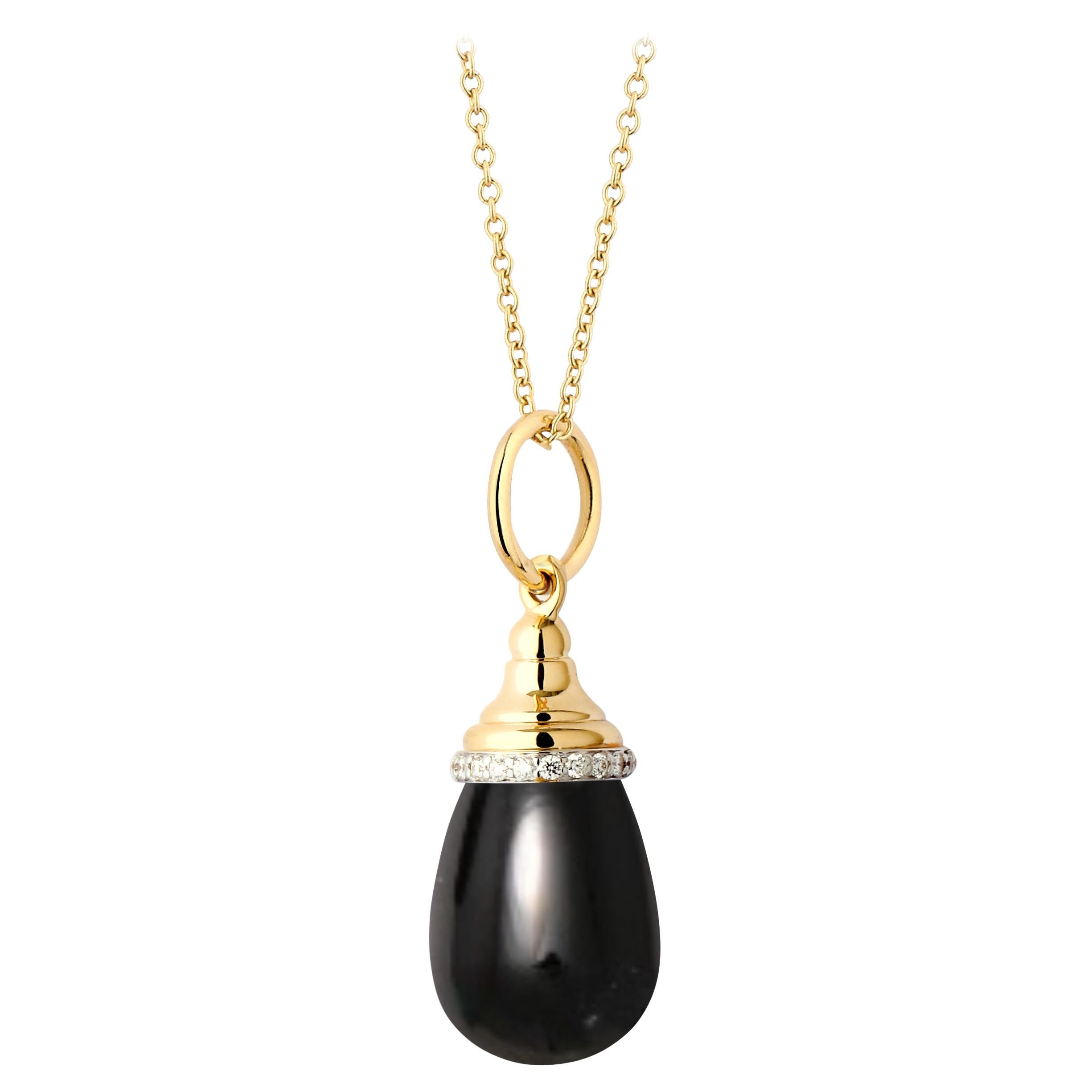 Syna Yellow Gold Black Onyx Mini Drop Necklace with Diamonds