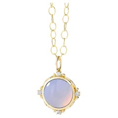 Syna Yellow Gold Blue Chalcedony Pendant with Diamonds