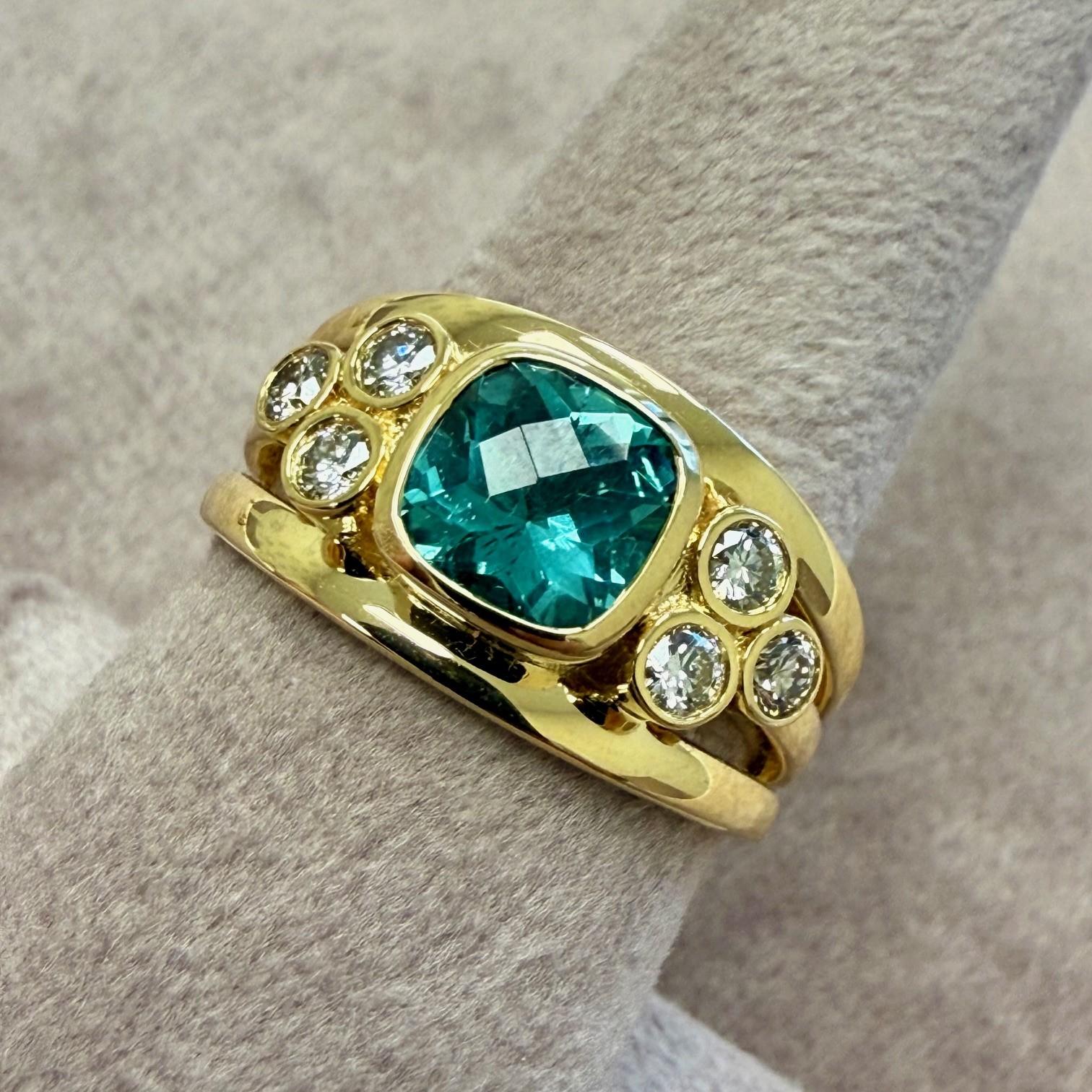 Fascia in oro giallo Syna con tormalina della laguna blu e diamanti In condizioni Nuovo in vendita a Fort Lee, NJ