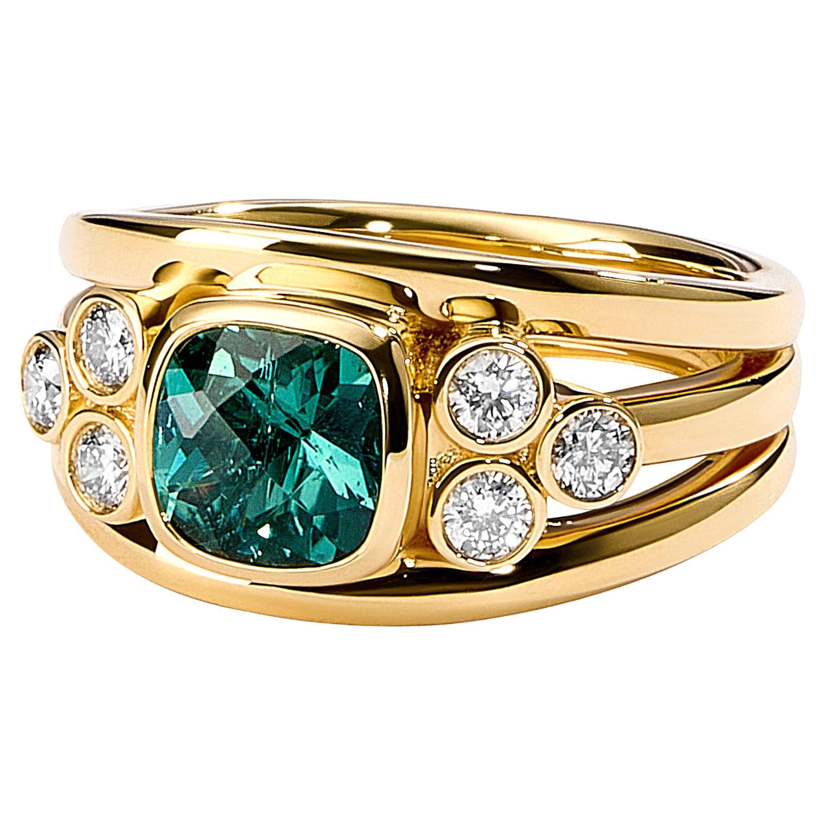 Syna Yellow Gold Blue Lagoon Tourmaline Band with Diamonds