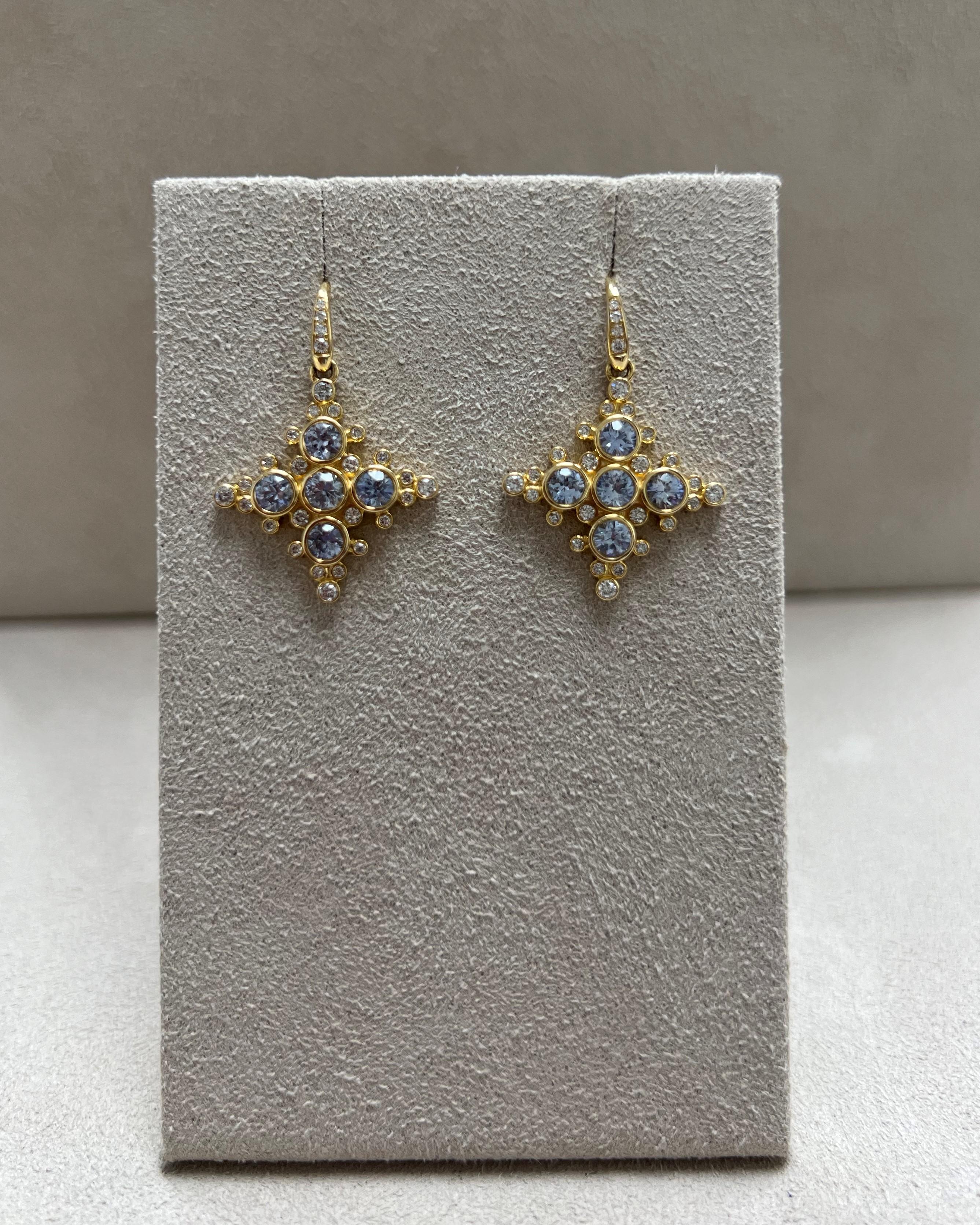 Created in 18 karat yellow gold
Blue sapphires 1.90 carats approx.
Diamonds 0.50 carat approx.
French wire for pierced ears
Limited edition

The earrings, a limited edition design, have been crafted in 18 karat yellow gold and feature 1.90 carats of