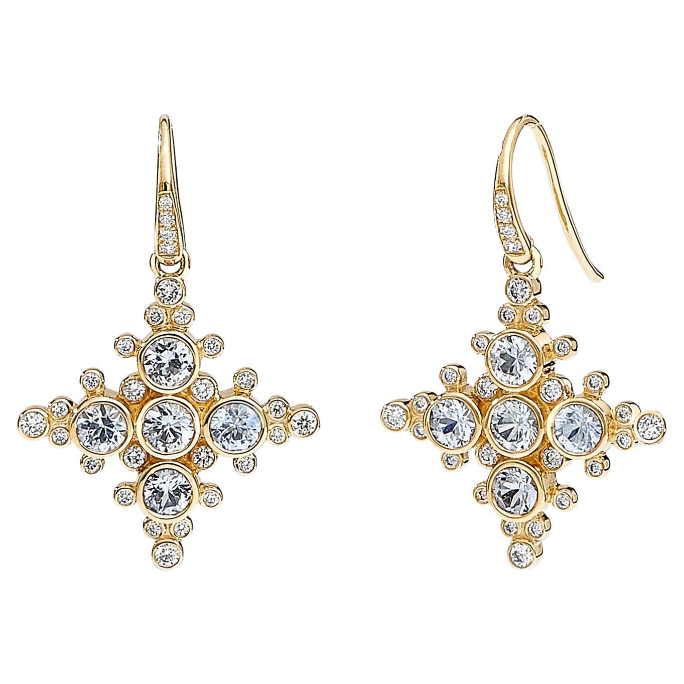 Syna Yellow Gold Blue Sapphire Earrings with Diamonds