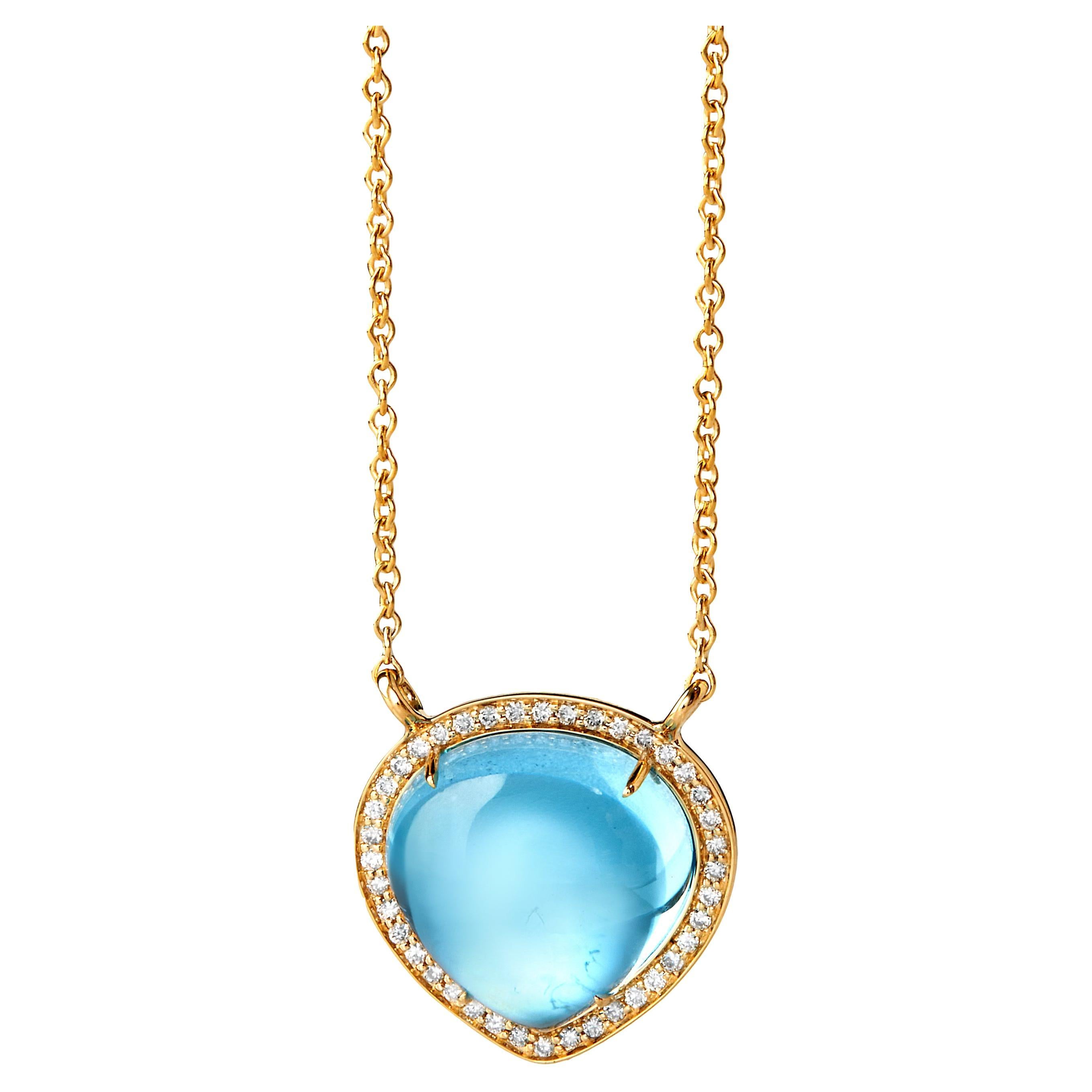 Syna Yellow Gold Blue Topaz and Diamonds Necklace For Sale