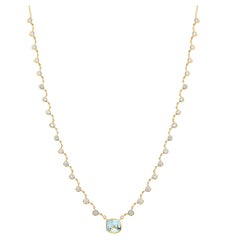Syna Yellow Gold Blue Topaz and Diamond Cushion Necklace
