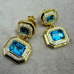 Syna Yellow Gold Blue Topaz and Diamond Earrings