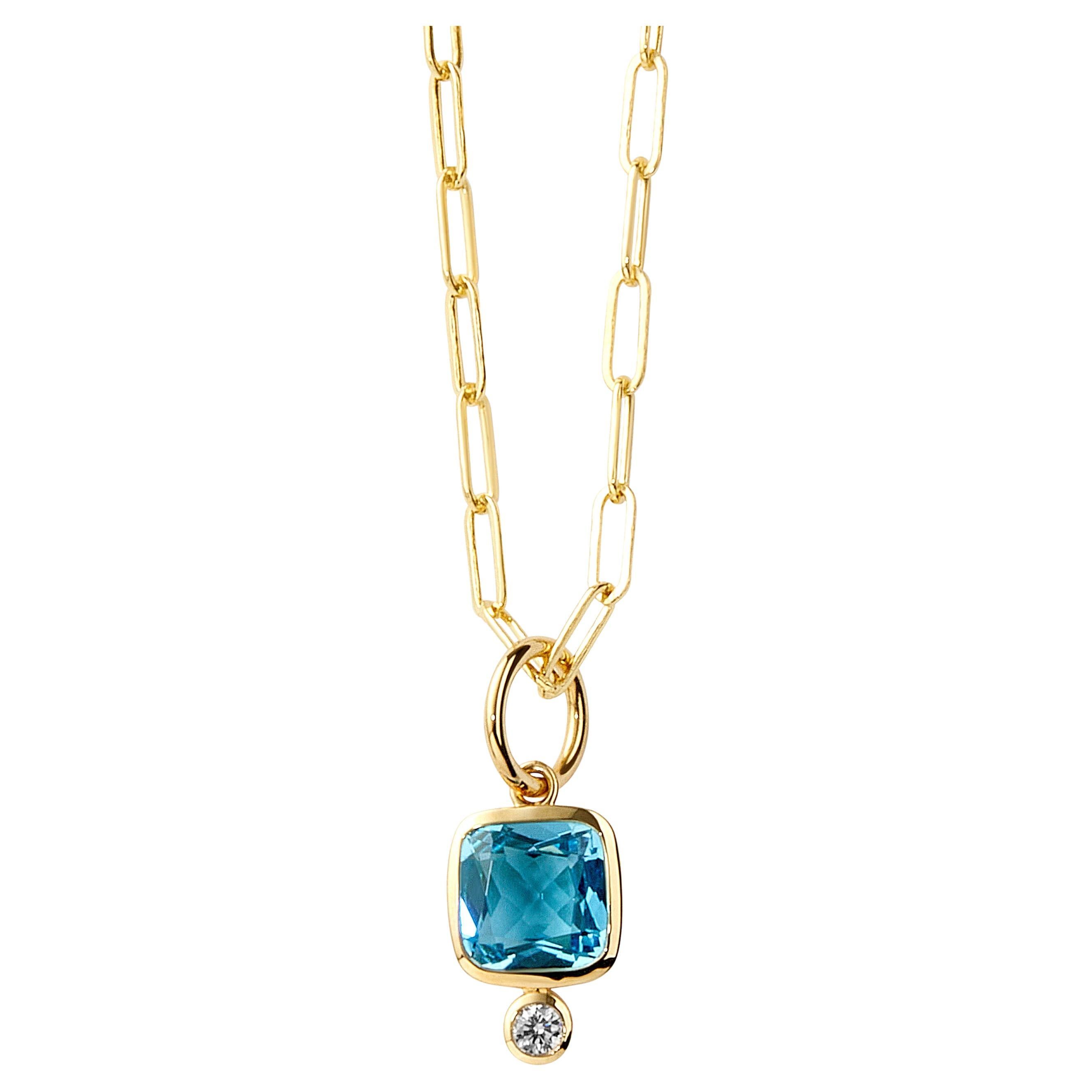 Pendentif en or jaune Syna Topaze bleue et diamant en vente