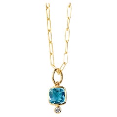 Pendentif en or jaune Syna Topaze bleue et diamant