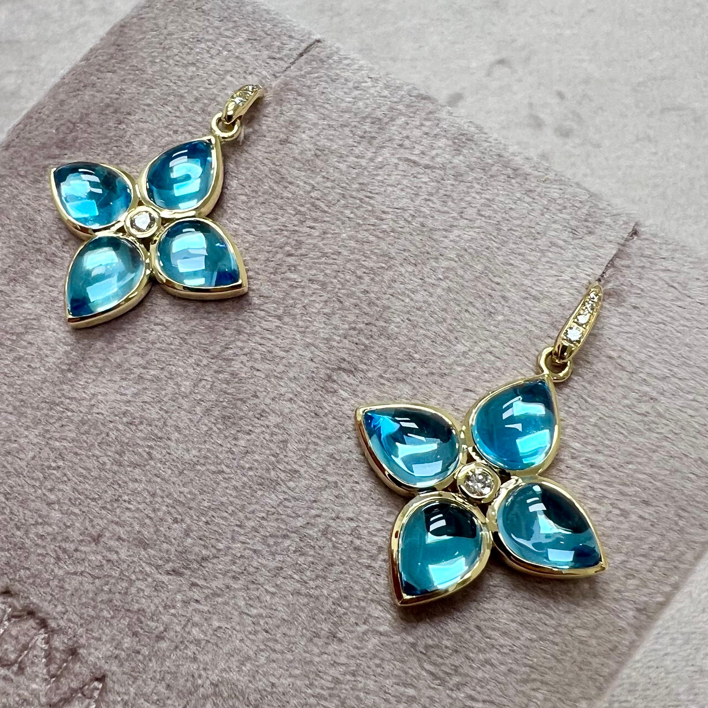 Contemporary Syna Yellow Gold Blue Topaz and Diamonds Earrings For Sale