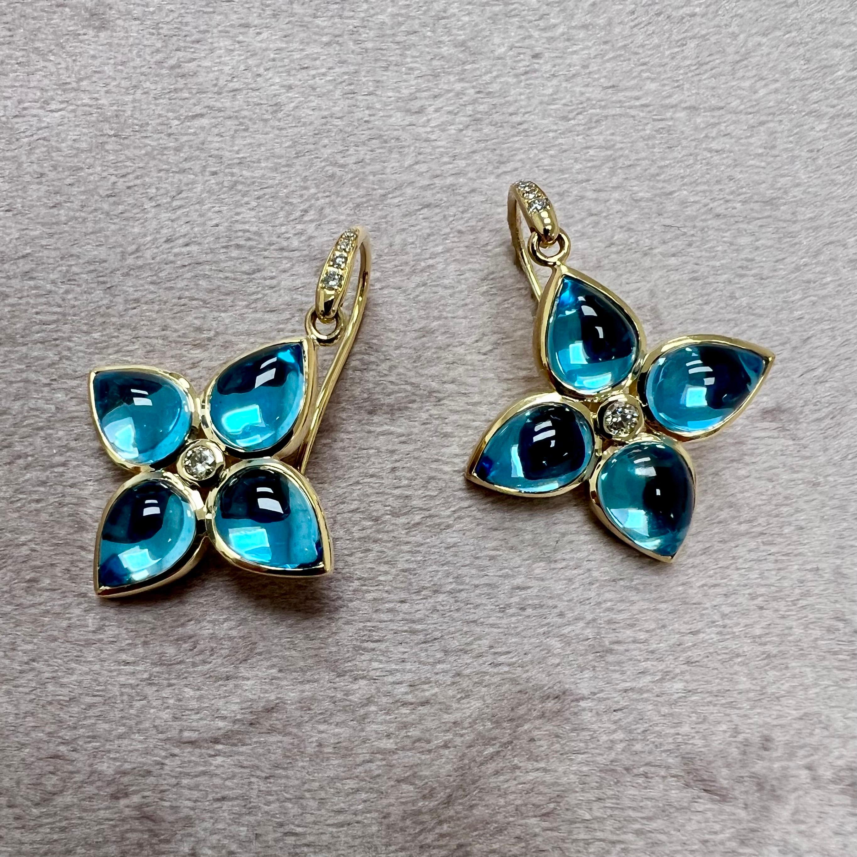 Syna Boucles d'oreilles en or jaune, topaze bleue et diamants Pour femmes en vente