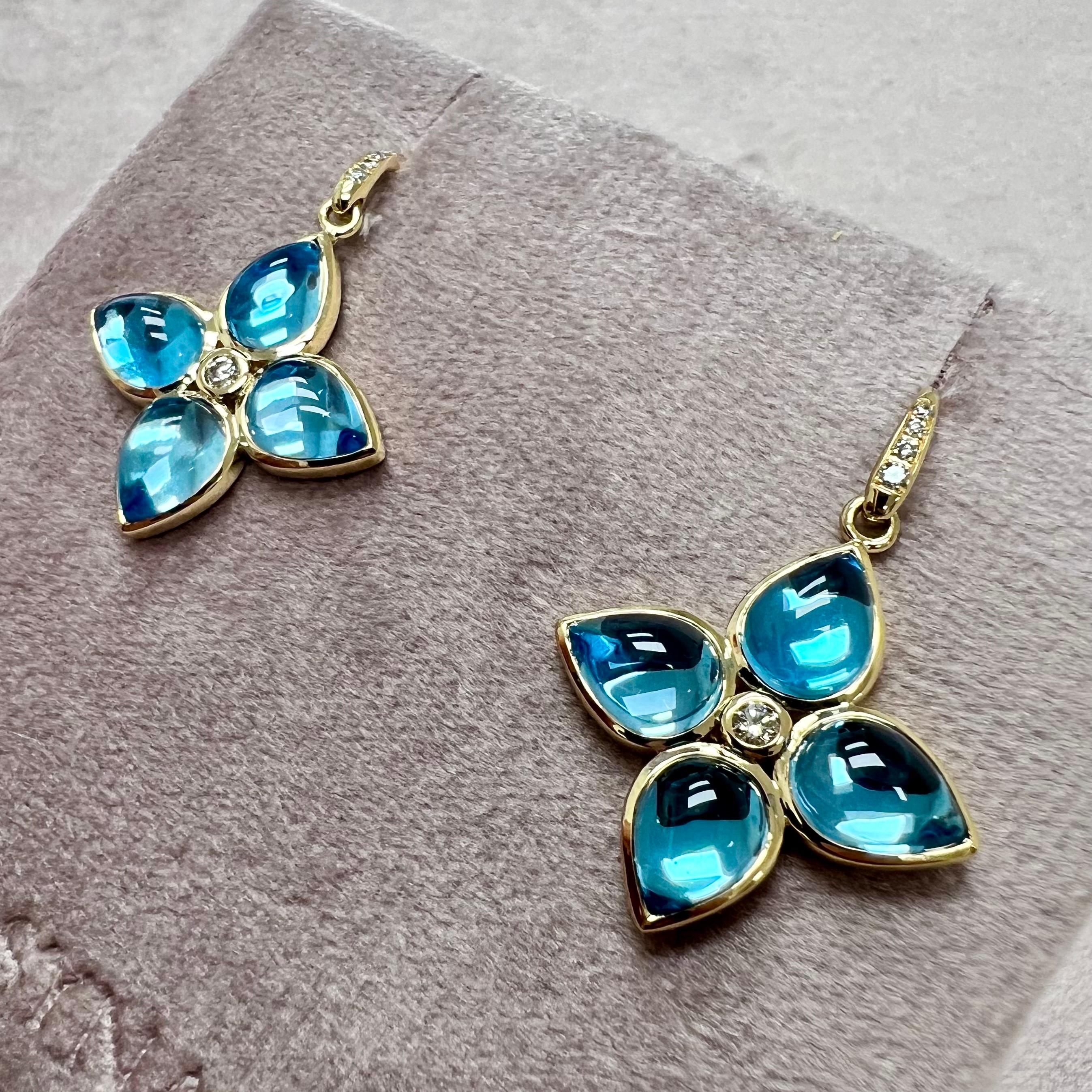 Syna Yellow Gold Blue Topaz and Diamonds Earrings For Sale 1