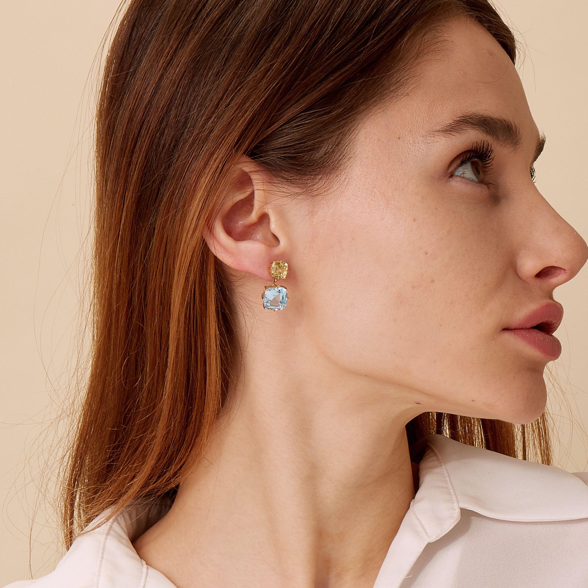 Pendientes Cojín de Topacio Azul y Cuarzo Limón de Oro Amarillo Syna en Nuevo estado para la venta en Fort Lee, NJ