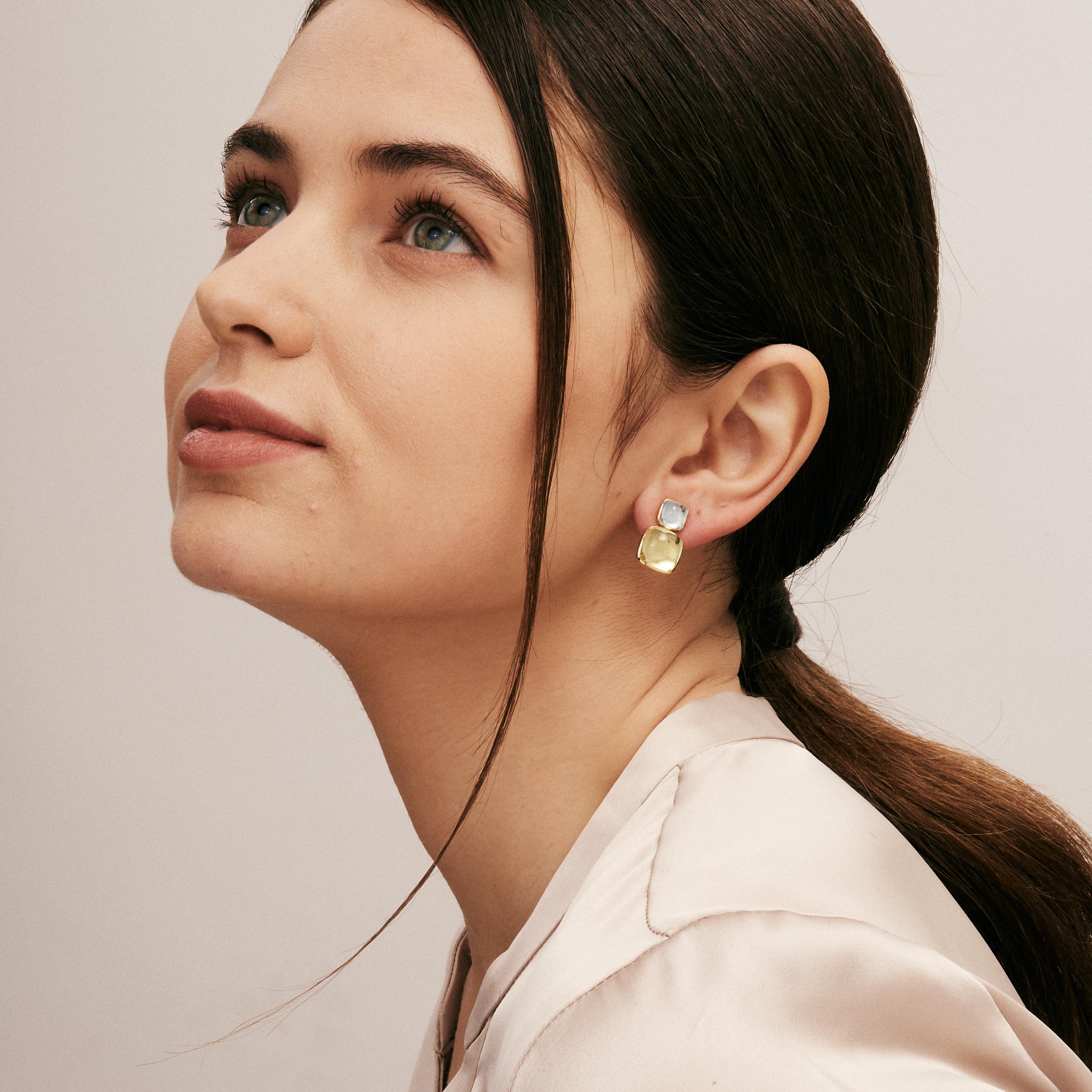 Created in 18kyg
Lemon quartz 12 carats approx.
Blue topaz 4.5 carats approx.
Omega clip backs
Limited edition

Exquisitely crafted in 18-karat-gold, these limited-edition earrings feature 12 carats of luminous lemon quartz, and 4.5 carats of