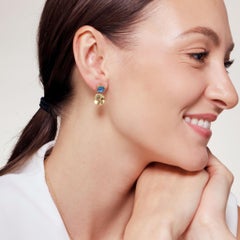 Syna Yellow Gold Blue Topaz and Lemon Quartz Earrings
