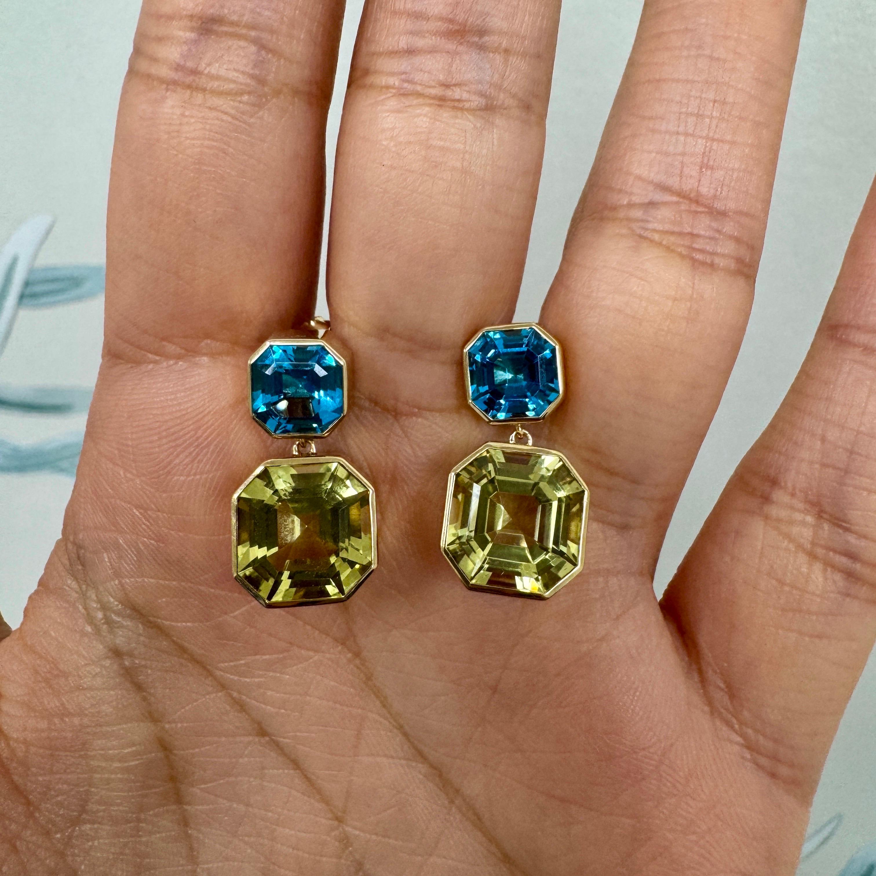 Syna Boucles d'oreilles en or jaune, topaze bleue et quartz citron Neuf - En vente à Fort Lee, NJ
