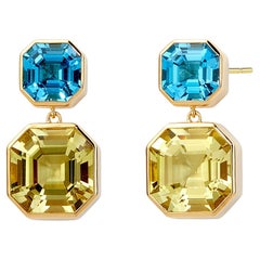 Syna Yellow Gold Blue Topaz and Lemon Quartz Earrings