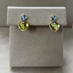Syna Yellow Gold Blue Topaz and Lemon Quartz Heart Cab Earrings