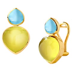 Syna Boucles d'oreilles en forme de cœur en or jaune, topaze bleue et quartz citron
