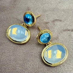 Syna Yellow Gold Blue Topaz and Moon Quartz Earrings
