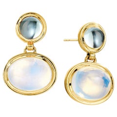 Syna Yellow Gold Blue Topaz and Moon Quartz Earrings
