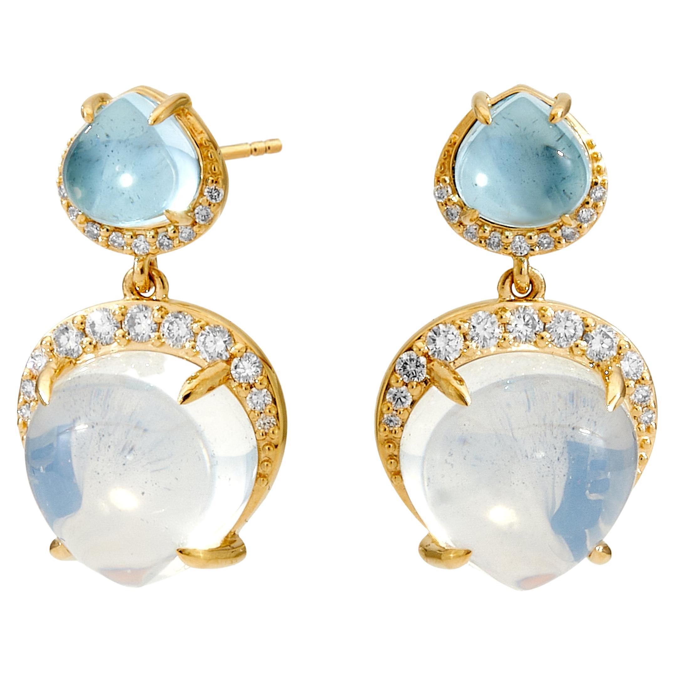 Syna Yellow Gold Blue Topaz and Moon Quartz Earrings with Diamonds