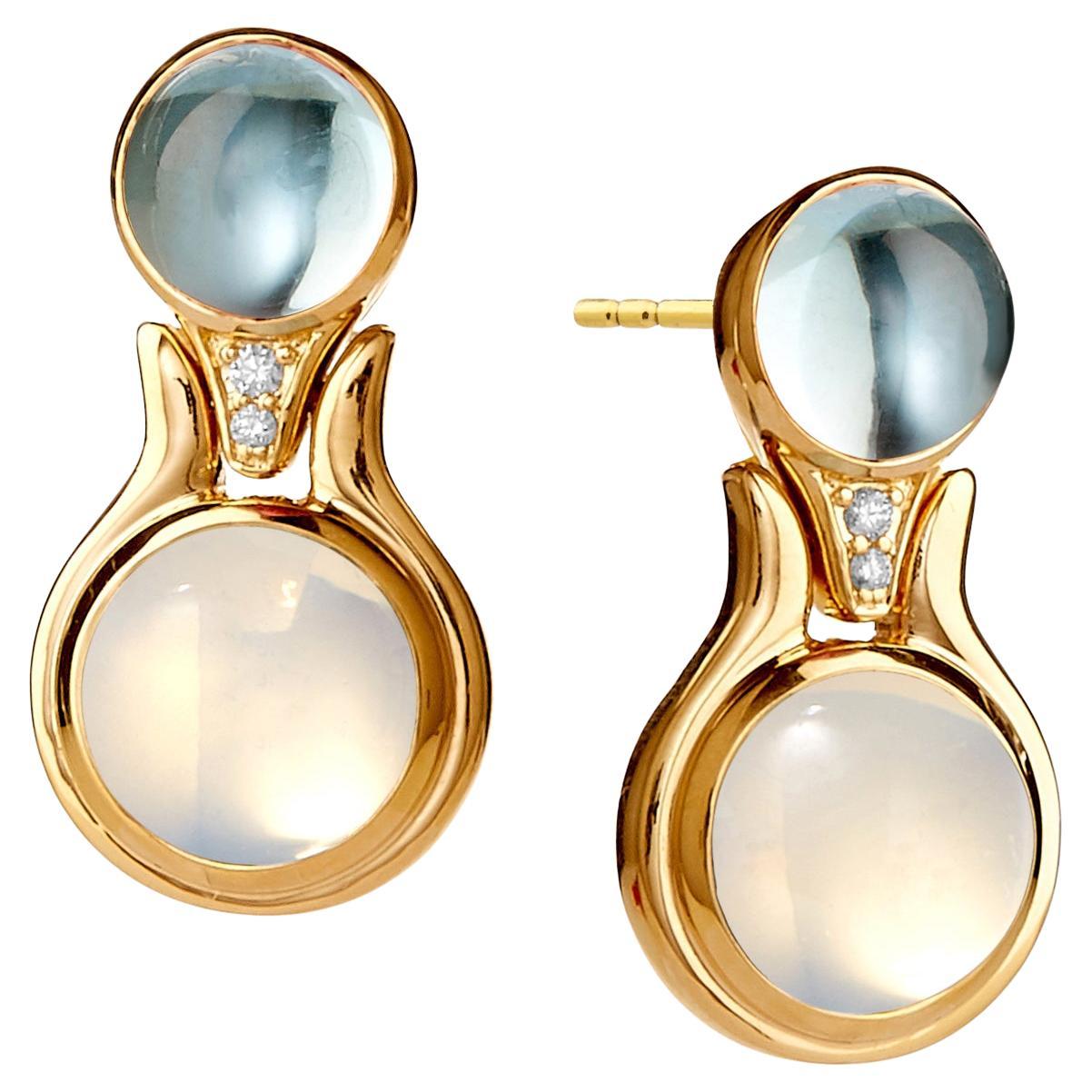 Orecchini Syna in oro giallo, topazio blu e quarzo lunare con diamanti